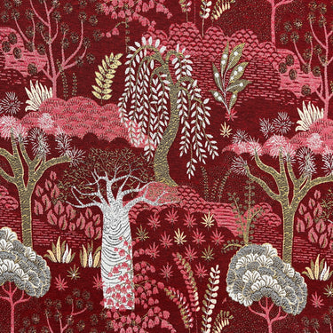 Baobab Tree of Life Fabric – Ruby Red & Gold Luxury Upholstery, Curtain & Cushion Material